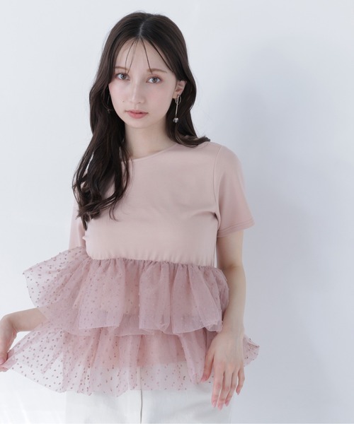 NATURAL BEAUTY BASIC（ナチュラルビューティーベーシック）の「【追加生産予約】カットドビーティアードカットソー（Tシャツ/カットソー・レディース・ピンクベージュ/ブラック・ﾌﾘ-）」の8枚目の写真