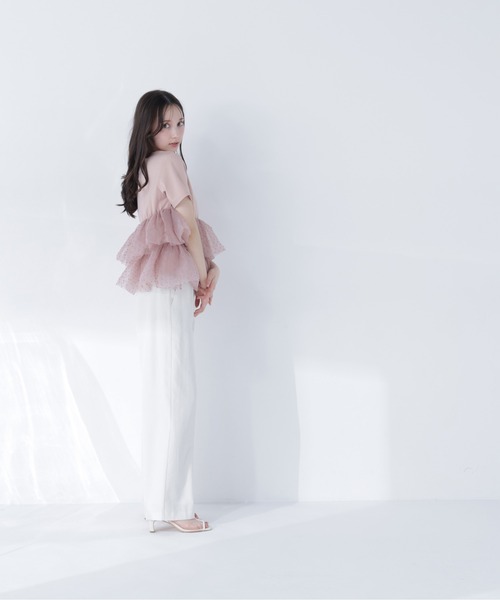 NATURAL BEAUTY BASIC（ナチュラルビューティーベーシック）の「【追加生産予約】カットドビーティアードカットソー（Tシャツ/カットソー・レディース・ピンクベージュ/ブラック・ﾌﾘ-）」の9枚目の写真
