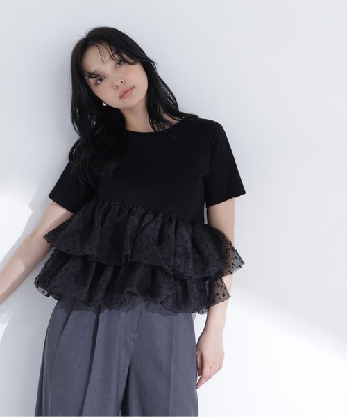 NATURAL BEAUTY BASIC（ナチュラルビューティーベーシック）の「【追加生産予約】カットドビーティアードカットソー（Tシャツ/カットソー・レディース・ピンクベージュ/ブラック・ﾌﾘ-）」の16枚目の写真