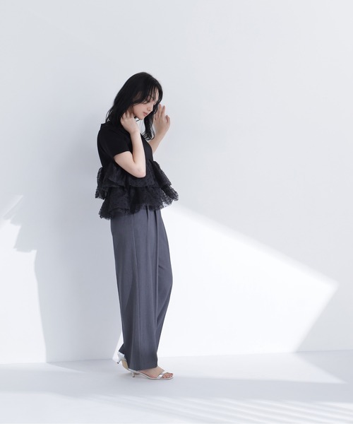 NATURAL BEAUTY BASIC（ナチュラルビューティーベーシック）の「【追加生産予約】カットドビーティアードカットソー（Tシャツ/カットソー・レディース・ピンクベージュ/ブラック・ﾌﾘ-）」の12枚目の写真
