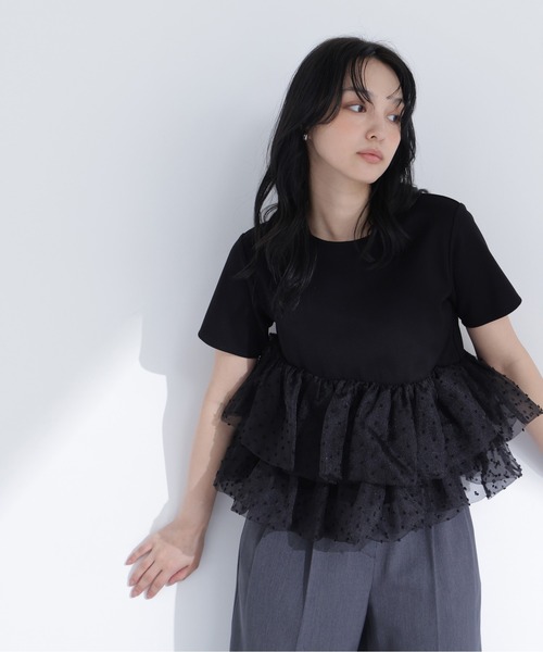 NATURAL BEAUTY BASIC（ナチュラルビューティーベーシック）の「【追加生産予約】カットドビーティアードカットソー（Tシャツ/カットソー・レディース・ピンクベージュ/ブラック・ﾌﾘ-）」の15枚目の写真