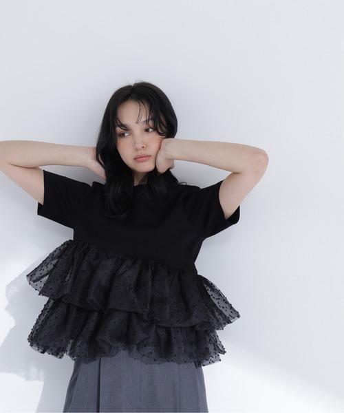 NATURAL BEAUTY BASIC（ナチュラルビューティーベーシック）の「【追加生産予約】カットドビーティアードカットソー（Tシャツ/カットソー・レディース・ピンクベージュ/ブラック・ﾌﾘ-）」の21枚目の写真