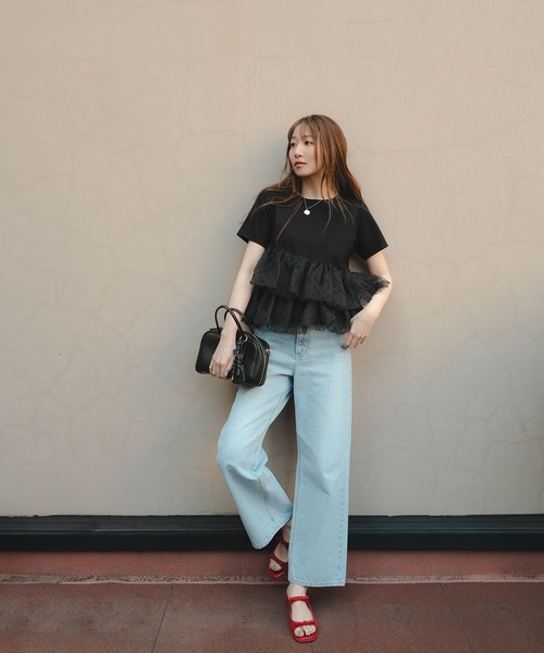 NATURAL BEAUTY BASIC（ナチュラルビューティーベーシック）の「【追加生産予約】カットドビーティアードカットソー（Tシャツ/カットソー・レディース・ピンクベージュ/ブラック・ﾌﾘ-）」の20枚目の写真