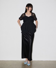 サテンナロースカートセットアップドレス / satin narrow skirt setup dress