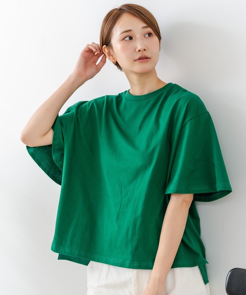 fort point(フォーポイント)の「【C-FORTPOINT/フォートポイント】【ベルスリーブで魅せる、大人のこなれTシャツ。】ベルスリーブ オーバーサイズTシャツ 綿100% 華奢見え ゆったり 二の腕カバー(Tシャツ/カットソー・レディース・ブラック/ブルー/グリーン/オフホワイト・FREE)」の7枚目の写真