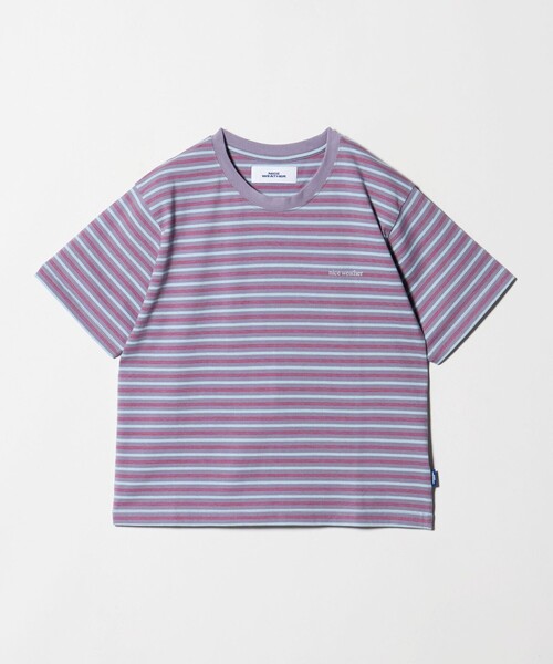 NICE WEATHER(ナイスウェザー)の「<NICE WEATHER>ウィメンズ ボーダー ショートスリーブ Tシャツ(Tシャツ/カットソー・レディース・ライラック/ネイビー・S/M)」の3枚目の写真