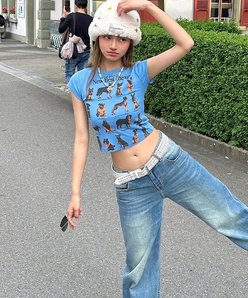 AsheKsha（アシクシャ）の「犬柄クロップドTシャツ（Tシャツ/カットソー・レディース・ブルー・M）」の10枚目の写真