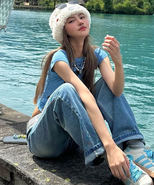 AsheKsha（アシクシャ）の「犬柄クロップドTシャツ（Tシャツ/カットソー・レディース・ブルー・M）」の11枚目の写真