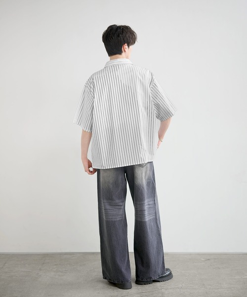 LILL(リル)の「リラクシングピンストライプレギュラーカラーハーフスリーブシャツ(シャツ/ブラウス・メンズ・ホワイト/サックスブルー/ブラック・L/M/S/XL)」の11枚目の写真