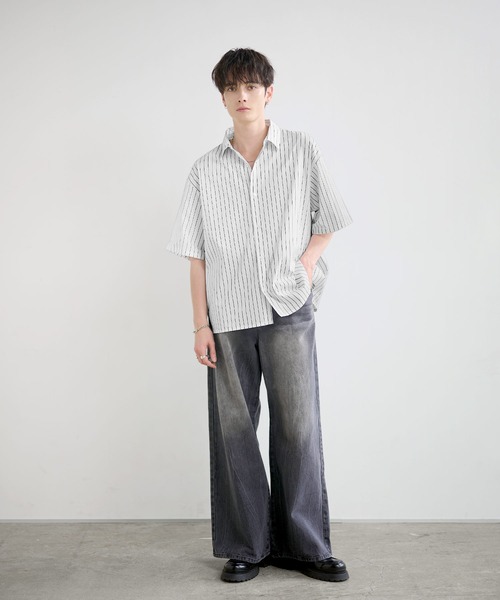 LILL(リル)の「リラクシングピンストライプレギュラーカラーハーフスリーブシャツ(シャツ/ブラウス・メンズ・ホワイト/サックスブルー/ブラック・L/M/S/XL)」の13枚目の写真