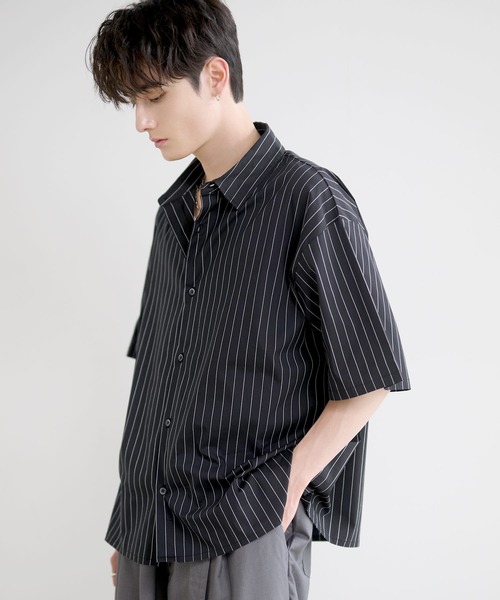LILL(リル)の「リラクシングピンストライプレギュラーカラーハーフスリーブシャツ(シャツ/ブラウス・メンズ・ホワイト/サックスブルー/ブラック・L/M/S/XL)」の18枚目の写真