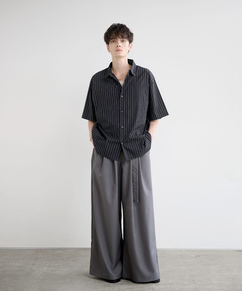 LILL(リル)の「リラクシングピンストライプレギュラーカラーハーフスリーブシャツ(シャツ/ブラウス・メンズ・ホワイト/サックスブルー/ブラック・L/M/S/XL)」の22枚目の写真