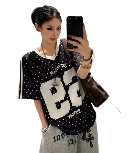 Ritzy(リッツィー)の「ドット柄ナンバリングオーバースポーツ T シャツ(Tシャツ/カットソー・レディース・ブラック・L/M)」の5枚目の写真
