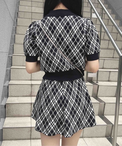INGNI(イング)の「チェック柄ニットカーディガン+スカパン/セットアップ(セットアップ・レディース・ブラック×ホワイト/ピンク系2・M)」の16枚目の写真