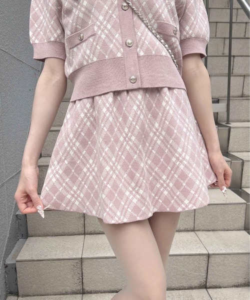 INGNI(イング)の「チェック柄ニットカーディガン+スカパン/セットアップ(セットアップ・レディース・ブラック×ホワイト/ピンク系2・M)」の6枚目の写真