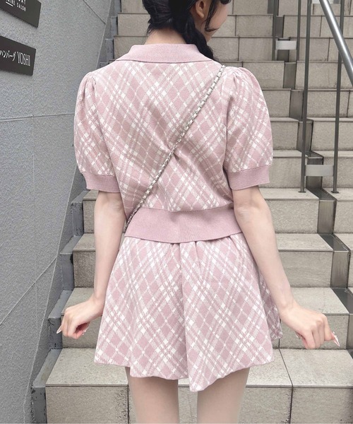 INGNI(イング)の「チェック柄ニットカーディガン+スカパン/セットアップ(セットアップ・レディース・ブラック×ホワイト/ピンク系2・M)」の8枚目の写真