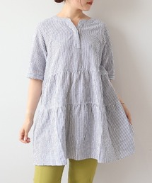 【L～6L 大きいサイズ】ストライプティア―ドチュニック