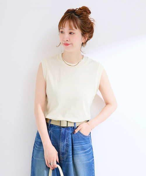 B.C STOCK(ベーセーストック)の「ウォッシャブル / ハイツイストコットンタンクトップ(Tシャツ/カットソー・レディース・ブラック/ボルドー/アイボリー・FREE)」の2枚目の写真