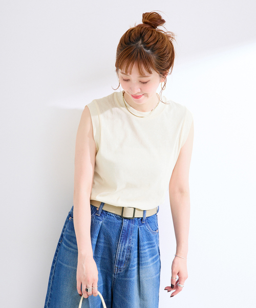 B.C STOCK(ベーセーストック)の「ウォッシャブル / ハイツイストコットンタンクトップ(Tシャツ/カットソー・レディース・ブラック/ボルドー/アイボリー・FREE)」の14枚目の写真
