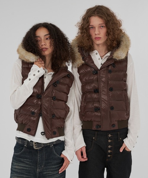 WISH FOR EVER(ウィッシュフォーエバー)の「2WAY N2B DESIGN HOOD VEST/2ウェイN2Bデザインフードベスト(ダウンベスト・メンズ・グリーン/ネイビー/ブラウン/ブラック・LARGE/MEDIUM/SMALL)」の11枚目の写真