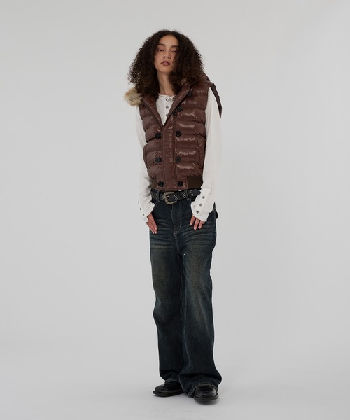 WISH FOR EVER(ウィッシュフォーエバー)の「2WAY N2B DESIGN HOOD VEST/2ウェイN2Bデザインフードベスト(ダウンベスト・メンズ・グリーン/ネイビー/ブラウン/ブラック・LARGE/MEDIUM/SMALL)」の14枚目の写真