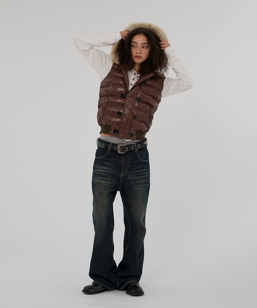 WISH FOR EVER(ウィッシュフォーエバー)の「2WAY N2B DESIGN HOOD VEST/2ウェイN2Bデザインフードベスト(ダウンベスト・メンズ・グリーン/ネイビー/ブラウン/ブラック・LARGE/MEDIUM/SMALL)」の17枚目の写真