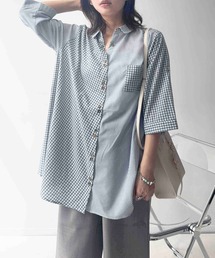 〇袖ボタン付き すらりパターン5分袖シャツチュニック