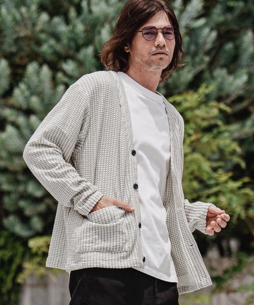 BELPER ワッフルカーディガン mcg3855- 2トーンワッフルカーディガン(BP-BFA0137)（カーディガン