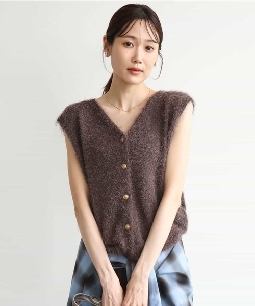 MK MICHEL KLEIN（エムケーミッシェルクラン）の「[洗える]前後2wayシャギーニットジレ（ニット/セーター・レディース・グレー系その他/ブラウン・38）」の3枚目の写真