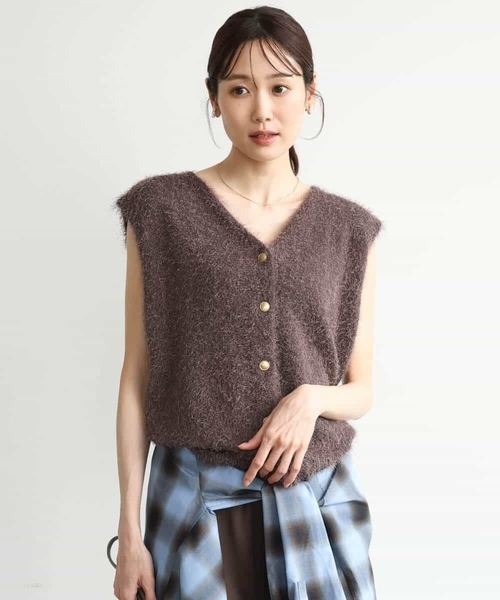MK MICHEL KLEIN（エムケーミッシェルクラン）の「[洗える]前後2wayシャギーニットジレ（ニット/セーター・レディース・グレー系その他/ブラウン・38）」の4枚目の写真