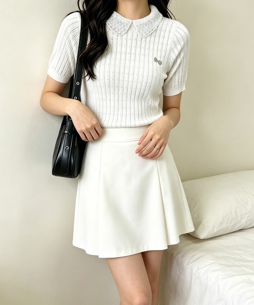 Miniministore(ミニミニストア)の「レース襟付きニットトップス フェミニン(Tシャツ/カットソー・レディース・グレー/ブラック/ホワイト/ベージュ・FREE)」の17枚目の写真