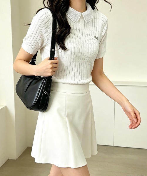 Miniministore(ミニミニストア)の「レース襟付きニットトップス フェミニン(Tシャツ/カットソー・レディース・グレー/ブラック/ホワイト/ベージュ・FREE)」の18枚目の写真
