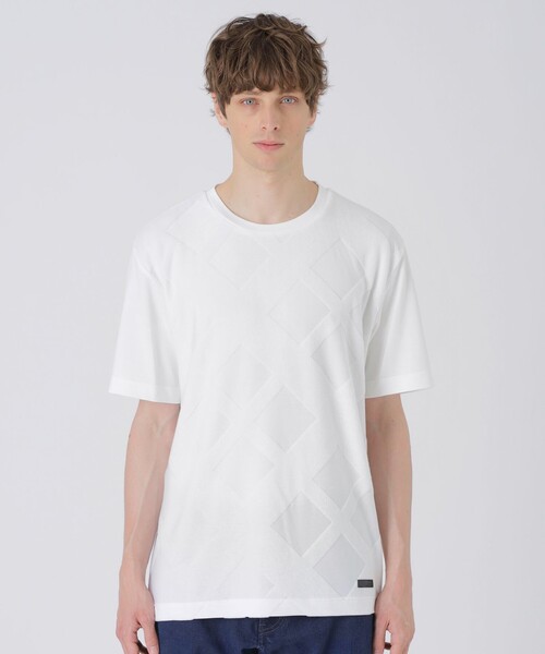 BLACK LABEL CRESTBRIDGE(ブラックレーベル・クレストブリッジ)の「パイルシャドーチェックTシャツ(Tシャツ/カットソー・メンズ・オフホワイト/ブラック/グリーン系その他/ベージュ系その他・XL/L/M)」の1枚目の写真