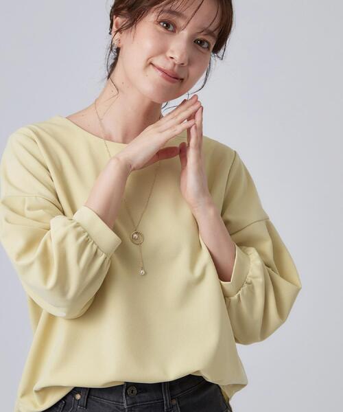 SHOO・LA・RUE(シューラルー)の「【着丈選べる/2点セット/S-LL/洗濯機可】ネックレス付き 着心地さらり7分袖ブラウス(Tシャツ/カットソー・レディース・ライトイエロー系/ブルーグリーン/ライトイエロー系8/ブラック/ブラウン系8/ブラック系7/ライトグレー系9/ブラウン系/グレー系8/ブルー系その他2・01/02/03/04)」の9枚目の写真