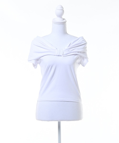Narcissus(ナルシス)の「【Narcissus】リボンオフショルダーTシャツ / 半袖 レディース オフィスカジュアル(Tシャツ/カットソー・レディース・ブラック/ホワイト・FREE)」の3枚目の写真