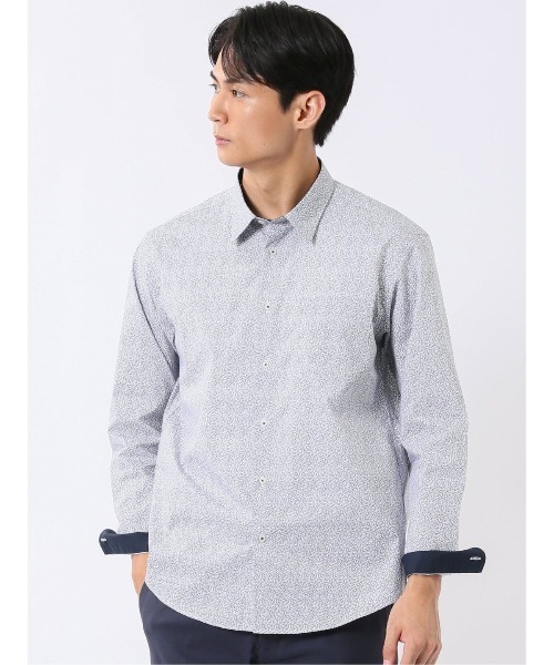 TAKA-Q(タカキュー)の「シャツ 長袖 メンズ ストレッチ 綿混 ブロード レギュラーカラー プリント 総柄 小花(シャツ/ブラウス・メンズ・ブルー・MEDIUM/X-LARGE/LARGE)」の1枚目の写真