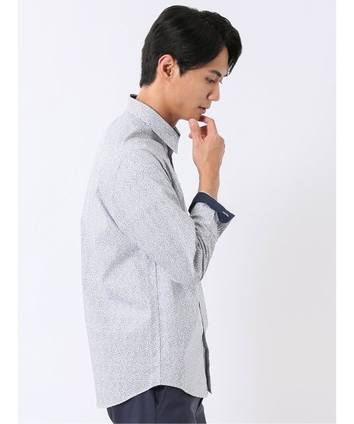 TAKA-Q(タカキュー)の「シャツ 長袖 メンズ ストレッチ 綿混 ブロード レギュラーカラー プリント 総柄 小花(シャツ/ブラウス・メンズ・ブルー・MEDIUM/X-LARGE/LARGE)」の4枚目の写真