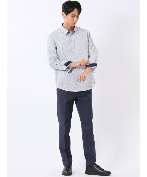 TAKA-Q(タカキュー)の「シャツ 長袖 メンズ ストレッチ 綿混 ブロード レギュラーカラー プリント 総柄 小花(シャツ/ブラウス・メンズ・ブルー・MEDIUM/X-LARGE/LARGE)」の5枚目の写真