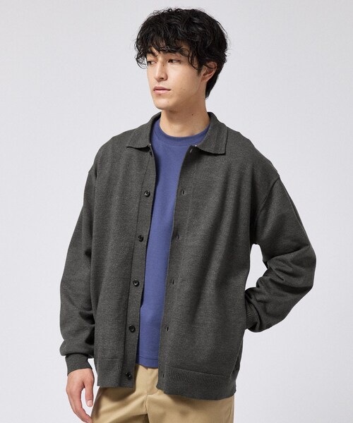 TAKEO KIKUCHI(タケオキクチ)の「ニット シャツ カーディガン(ニット/セーター・メンズ・グリーン/チャコールグレー/ブルー/ブラック・01/02/03/04)」の1枚目の写真