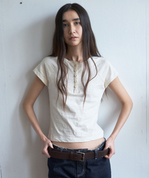 MILLO WOMEN（ミロウーマン）の「ヘンリーナチュラルキャップスリーブトップ [エクリュ]（Tシャツ/カットソー）」