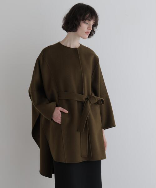 LE PHIL(ルフィル)の「◆ ソフトウールリバーポンチョコート(ノーカラーコート・レディース・グレー系その他/レッド/カーキ/ブラック・1/0)」の3枚目の写真