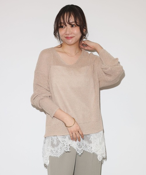 BABYLONE(バビロン)の「【スタッフ企画】ラメカタアゼVネックプルオーバー(ニット/セーター・レディース・ベージュ/チャコール/ブラウン・フリー)」の3枚目の写真