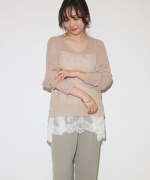 BABYLONE(バビロン)の「【スタッフ企画】ラメカタアゼVネックプルオーバー(ニット/セーター・レディース・ベージュ/チャコール/ブラウン・フリー)」の22枚目の写真