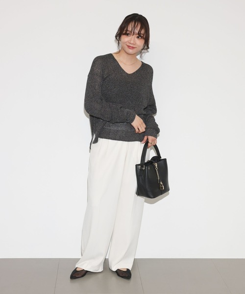BABYLONE（バビロン）の「【スタッフ企画】ラメカタアゼVネックプルオーバー（ニット/セーター・レディース・ベージュ/チャコール/ブラウン・フリー）」の12枚目の写真