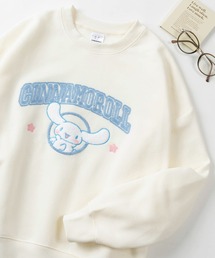 【71】【Sanrio/サンリオ】サンリオキャラクターズ ワイドシルエット クルーネック スウェット/トレーナー/シナモロール/ポコチャッコ/ハローキティ/クロミ/サガラ刺繍/アップリケ/裏起毛/Y2K/レディース(S)