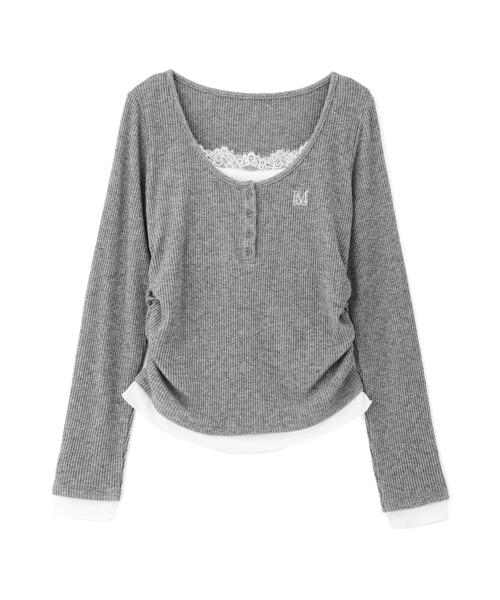 FREE'S MART(フリーズマート)の「レースキャミレイヤード風ヘンリーネックカットソー(Tシャツ/カットソー・レディース・ベージュ/ブラウン/ワンウォッシュ/グレー・FREE)」の5枚目の写真