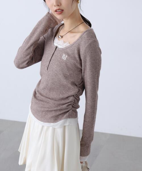 FREE'S MART(フリーズマート)の「レースキャミレイヤード風ヘンリーネックカットソー(Tシャツ/カットソー・レディース・ベージュ/ブラウン/ワンウォッシュ/グレー・FREE)」の13枚目の写真