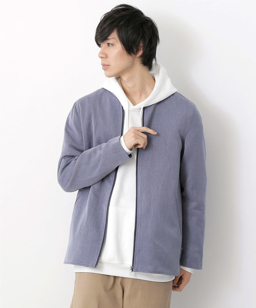 MONO-MART（モノマート）の「T/Rノーカラーブルゾン/ジャケット(MONO-MART)（ノーカラージャケット・メンズ・チャコールグレー/ブラック/ネイビー/オリーブ/ブルー系その他/ベージュ/サックスブルー/ストライプ/ブラウン系その他・M/XL/L）」の8枚目の写真