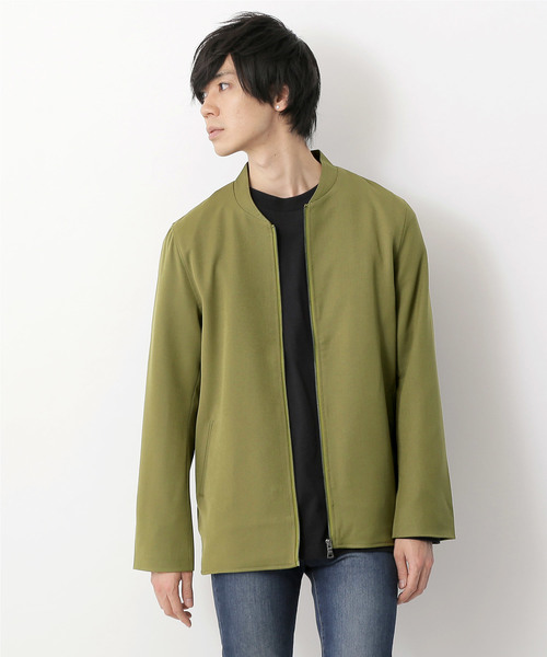 MONO-MART（モノマート）の「T/Rノーカラーブルゾン/ジャケット(MONO-MART)（ノーカラージャケット・メンズ・チャコールグレー/ブラック/ネイビー/オリーブ/ブルー系その他/ベージュ/サックスブルー/ストライプ/ブラウン系その他・M/XL/L）」の5枚目の写真