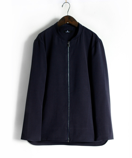 定価5.2万【MOGA モガ】ジャガード　ノーカラー　ジャケット　ブルゾン　紺 定価5.2万【MOGA モガ】ジャガード ノーカラー ジャケット ブルゾン 紺